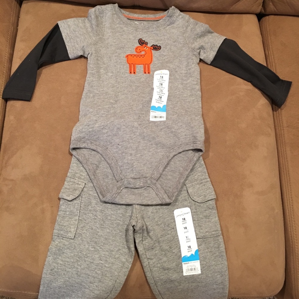 Jumping Beans Gray 18M Moose Bodysuit/Cargo Pants